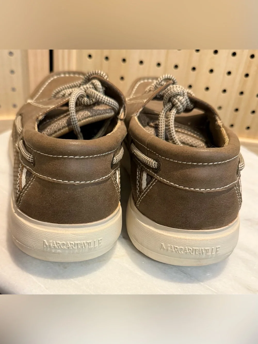 Margaritaville Men's Brown Boat Shoes with Contrast White Sole